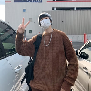 毛衣男2024秋冬新款重磅圆领宽松百搭简约男女款针织线衣7009/P42图片