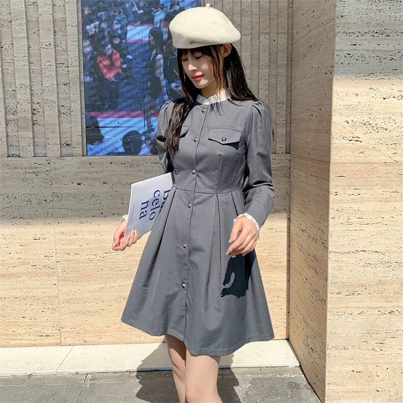 现货2024年春季新款女时尚气质优雅拼木耳边显瘦网红连衣裙,女装连衣裙,煊芮熙