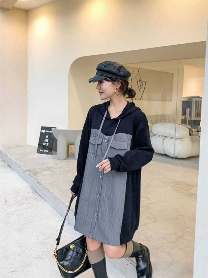 爱美欧现货，卫衣拼接连衣裙，女装卫衣/绒衫，爱美欧