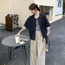 【现货】韩版袖口条纹拼接短外套82692-P145-K208，女装短外套，2B076