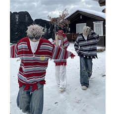 秋冬季新款美式复古条纹破坏感针织衫男女宽松休闲情侣开衫毛衣潮，男装针织衫/毛衣，星座813-2