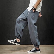 2021秋新马切达风亚麻日系大码男冰丝棉麻九分休闲裤K2091P35，男装休闲裤，电商A001