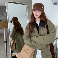 pu皮领军绿色工装风衣外套女春秋2025新款美式休闲夹克大衣港负，女装短外套，2C372