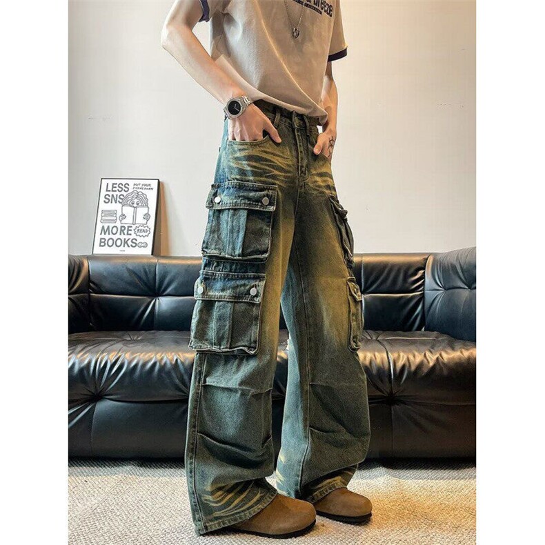 工装牛仔裤男女韩版潮流高街多口袋2025夏季ins长裤RK2686-P70,男装牛仔裤,星座412-3