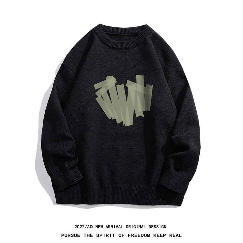 白底22秋冬新款设计感印花保暖圆领套头毛衣M1034P50控68，男装针织衫/毛衣，电商A247-1