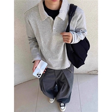 假两件polo衫长袖卫衣男秋季格子拼接正肩卫衣WY011-P45，男装卫衣，星座208-5