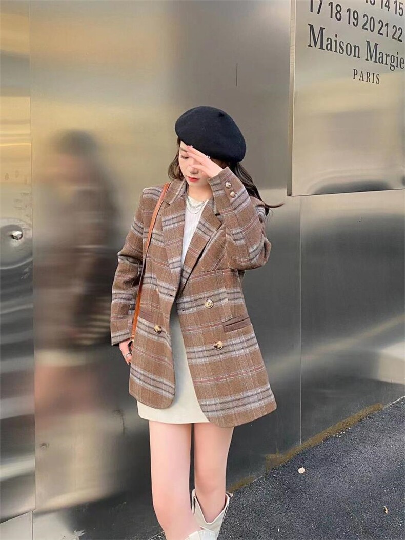 韩版格子毛呢外套，女装毛呢外套，Balance Studio