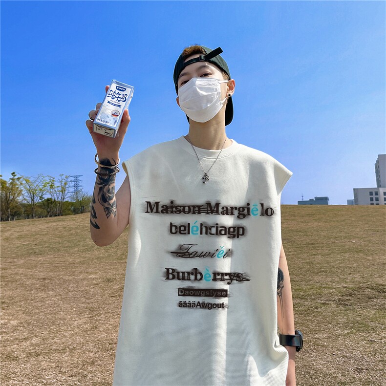 华夫格背心直播高品质重磅220克英文虚影印花HB7109-P25控38,男装背心/马甲,星座508（原C305）