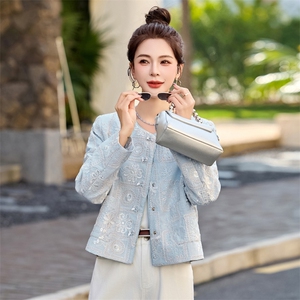 新中式刺绣亮片小香风短外套女2025春季新款小个子超好看圆领上衣图片