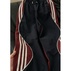 美式复古hiphop休闲条纹运动裤男女夏季潮牌拼色宽松阔腿工装裤，男装工装外套，星座601-1