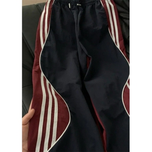 美式复古hiphop休闲条纹运动裤男女夏季潮牌拼色宽松阔腿工装裤,男鞋冬季颜色的裤子搭配图片