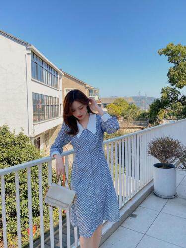 现货法式后松紧连衣裙，女装连衣裙，阿M