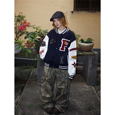 W10313-P65网图现货美式复古棒球服外套宽松大码刺绣休闲夹克潮，男装夹克，星座1608
