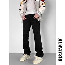 2026春季新款内景大码vibe风破洞微喇牛仔裤S-5XGK23111-特P40，男装牛仔裤，电商A022