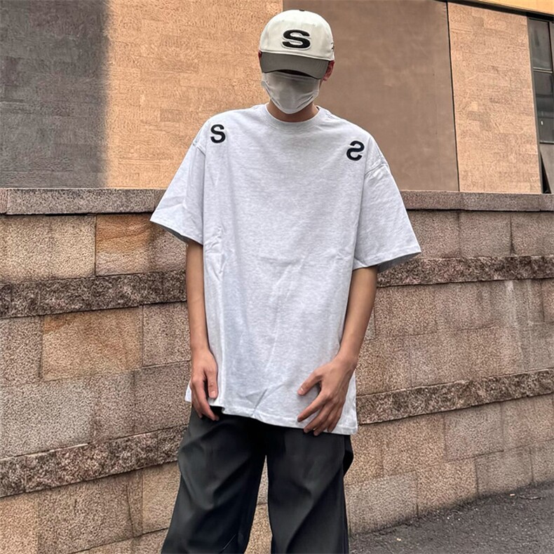 万针全刺绣工艺抖音得物高品质260克重磅纯棉双纱美式高街短袖T恤,男装T恤,电商A486-1