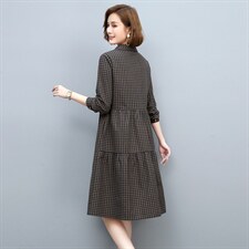 格子显瘦连衣裙2021春季新款长袖单排扣连衣裙，女装连衣裙，独衣靓