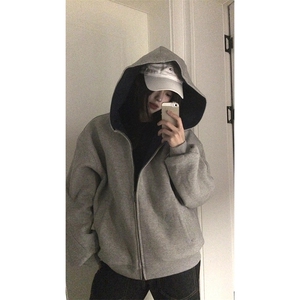 抖音得物高品质二开 26春装美式重磅宽松结构双面连帽卫衣外套W68图片
