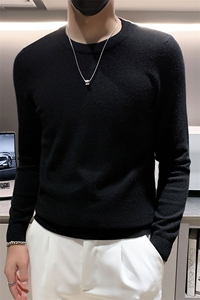 店主风小伙秋冬男纯色圆领套头针织长袖毛衣男士301A-1/M63/P38图片