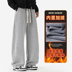 冬季加绒男宽松直筒潮牌美式提花弯刀休闲长裤Z2601-P45/加绒P55，男装卫衣，星座509