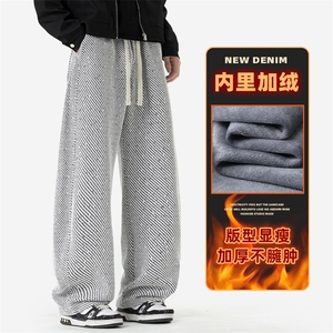 冬季加绒男宽松直筒潮牌美式提花弯刀休闲长裤Z2601-P45/加绒P55图片