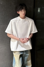 垫肩设计高级感铆钉短袖男夏季宽松T恤A071-T37-P40，男装T恤，电商A071