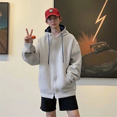 抖音得物二开美式高街重磅结构双层撞色连帽卫衣开衫外套W116，女装短外套，电商A486-1