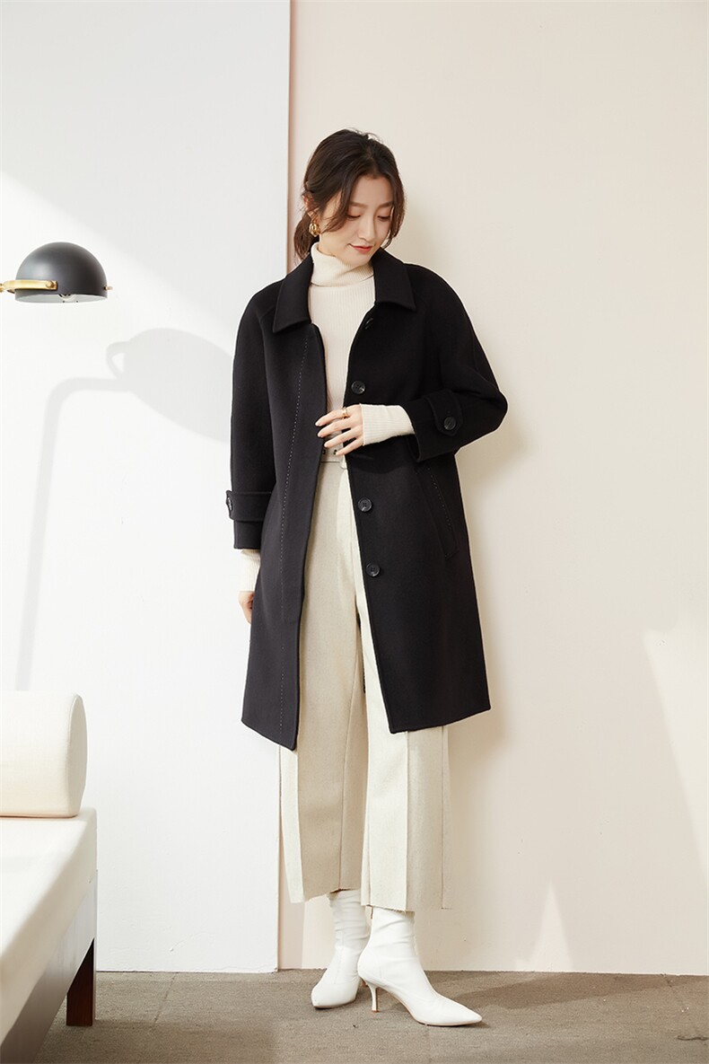 羊毛大衣女新款冬季韩版时尚流行羊毛呢子外套,女装双面呢大衣,召鑫羊绒双面呢