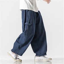 秋冬大码港风日系牛仔休闲工装阔腿直筒裤拖地潮老爹裤K802/P70，男装牛仔裤，钱塘713