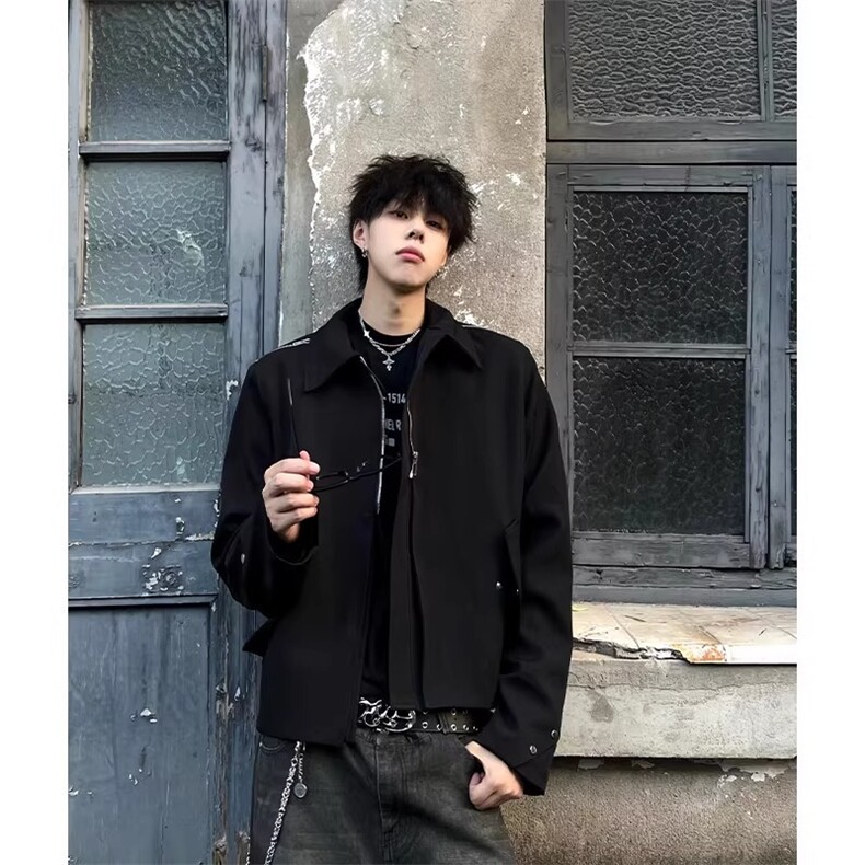 wassuphappy美式垫肩夹克男款秋冬季潮牌小众翻领高级感休闲外套,男装夹克,星座1210-1