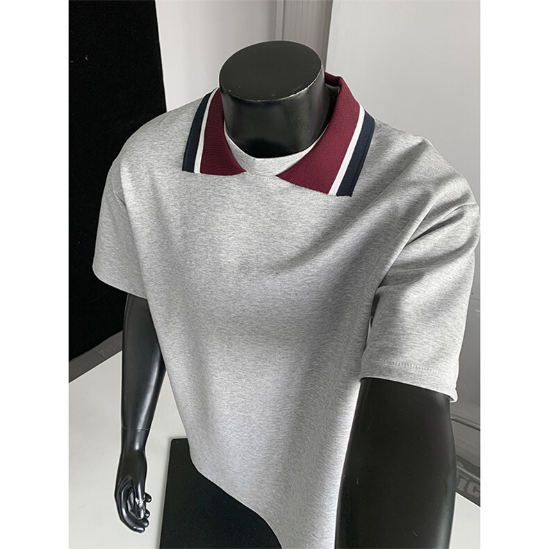 韩系ins氛围感撞色翻领短袖T恤潮酷个性质感上衣HY924TP30控58，男装T恤，电商A102B