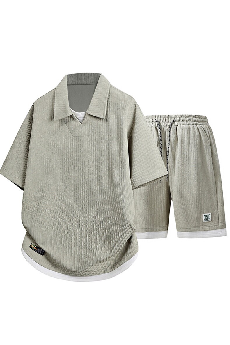立体得物套装夏季潮牌痞帅宽松拼接短袖休闲两件套A436-T09-P65,男装休闲套装,电商A436