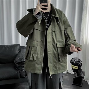 春秋季港风简约纯色工装外套男韩版bf宽松休闲立领夹克潮wt36-p65，男装夹克，星座1008-2