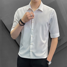 冰丝夏季衬衫男韩版修身潮流五分袖商务高级感白衬衣8315P65控118，男装T恤，电商A355（原A415）