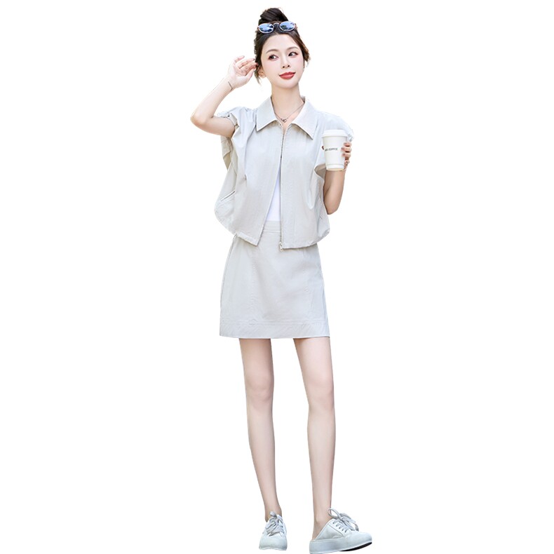 2025年夏季女装新款现货A字裙显瘦拉链套装,女装套装/套裙,奕可儿