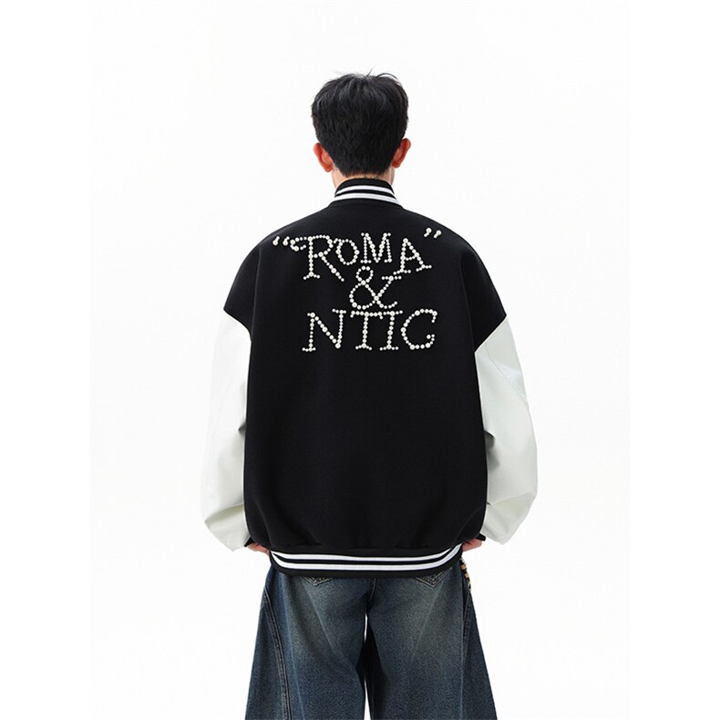 美式复古珍珠字母撞色拼接棒球服外套WT2557-特P90-控158,女装短外套,星座609