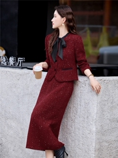 【bao款现货】2025秋冬新款小香法式气质时尚花边短裙两件套，女装套装/套裙，伊航服饰