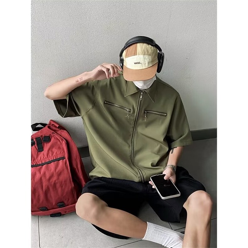 休闲五分袖衬衫港风纯色夏季潮流潮新款短袖衬衣男,男装衬衫,星座410-6（原星座1304-1）
