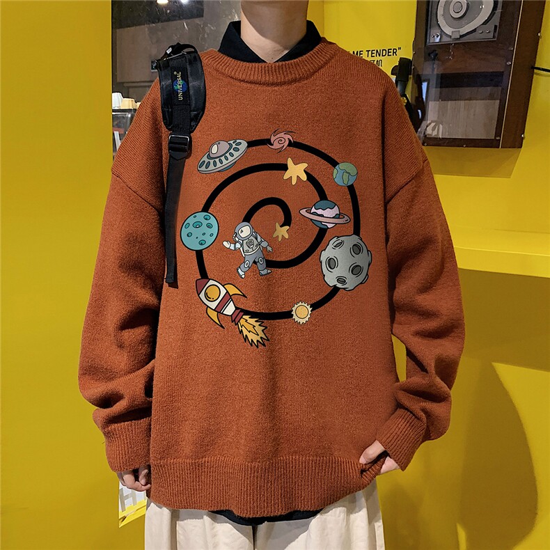 1港风宽松中性情侣潮流大码M-5XL印花毛衣男外套7912P48加绒P55,男装针织衫/毛衣,星座226-2