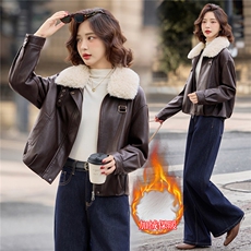 【冬季新款】大量现货时尚百搭可脱卸毛领加绒加厚皮棉外套，女装皮衣，魅衣本色