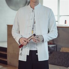 T87*2021春秋男士长袖棉麻口袋修身休闲男麻料衬衫藏青色*P65，男装衬衫，星座1516（原B303）