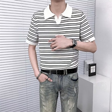 条纹标准2024夏季原宿气质新款短袖青春流行潮流男POLO衫TM24，男装T恤，星座1116A-2（原606A-1）