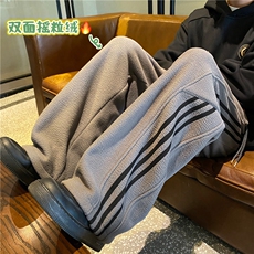 冬季新款潮流条纹设计保暖摇粒绒宽松休闲裤B315-K898-p55控78，男装休闲裤，电商B315