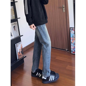 黑色TP22微辣弹力直筒中高腰长裤阔腿裤2025年春季男装牛仔裤合体图片