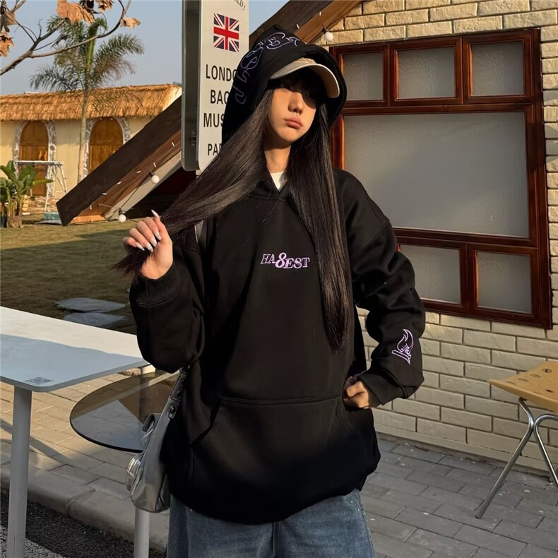 潮牌美式重磅连帽卫衣男女高街字母刺绣宽松重磅无性别帽衫，男装卫衣，星座506A