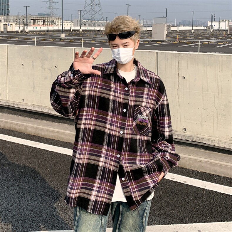 美式潮牌复古毛边衬衫男休闲日系百搭情侣款小众长袖衬衣,男装衬衫,星座410-6（原星座1304-1）