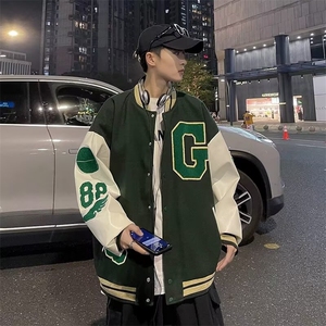 美式复古毛昵刺绣夹克短款棒球服男秋欧美高街工装夹克外套 JZ42图片