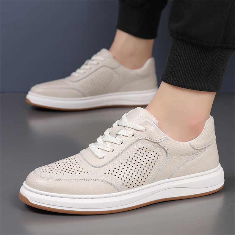 头层牛皮夏季新款男鞋镂空透气休闲鞋时尚小白鞋男鞋，男鞋休闲鞋，电商A223