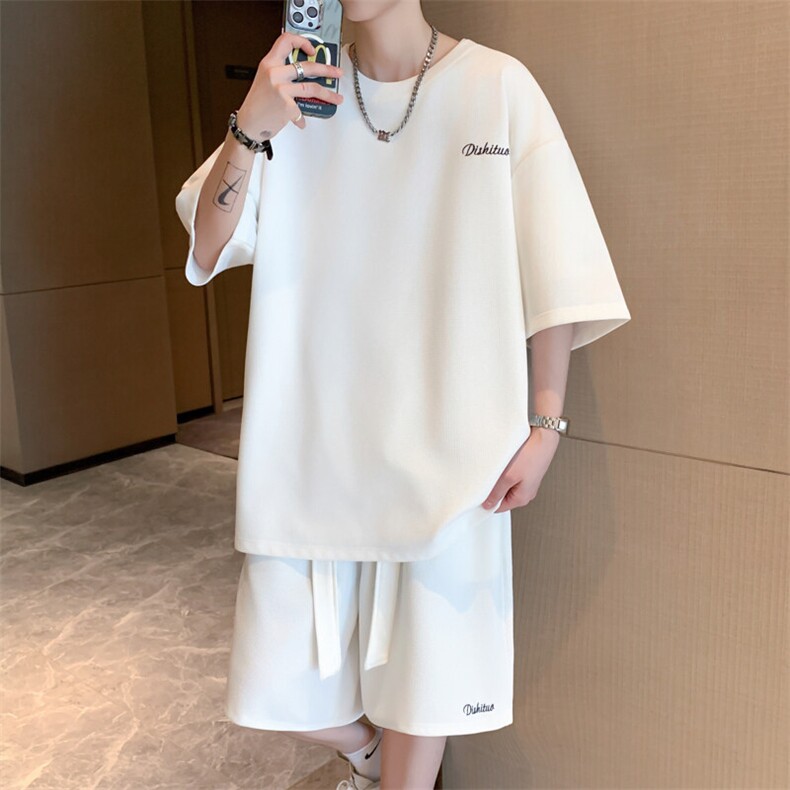 短袖男夏季套装2025新款时尚运动飘带两件套A436-D230-P65，男装休闲套装，电商A436