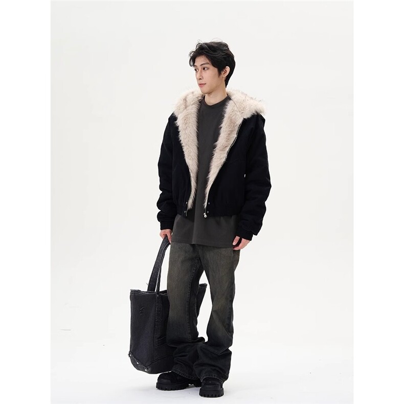 W592-P108美式座山雕毛领外套男小众潮牌设计感痞帅夹克棉服潮,男装棉衣,星座911-1