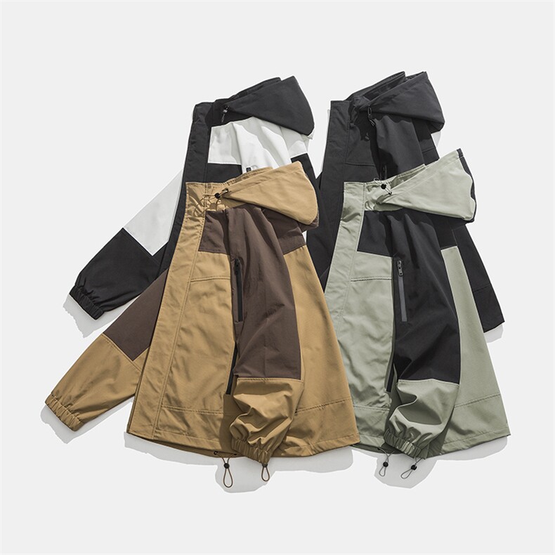 春款工装连帽夹克潮流拼色宽松百搭户外冲锋衣外套CYJK9231-P80,男装夹克,电商A128